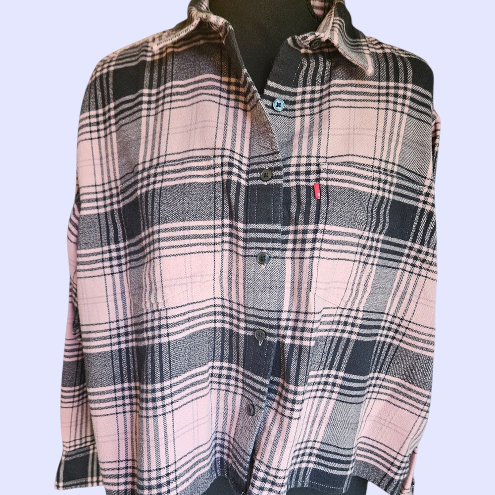 Levi's Pink and Black Plaid Button Down Shirt Size S/P/Ch